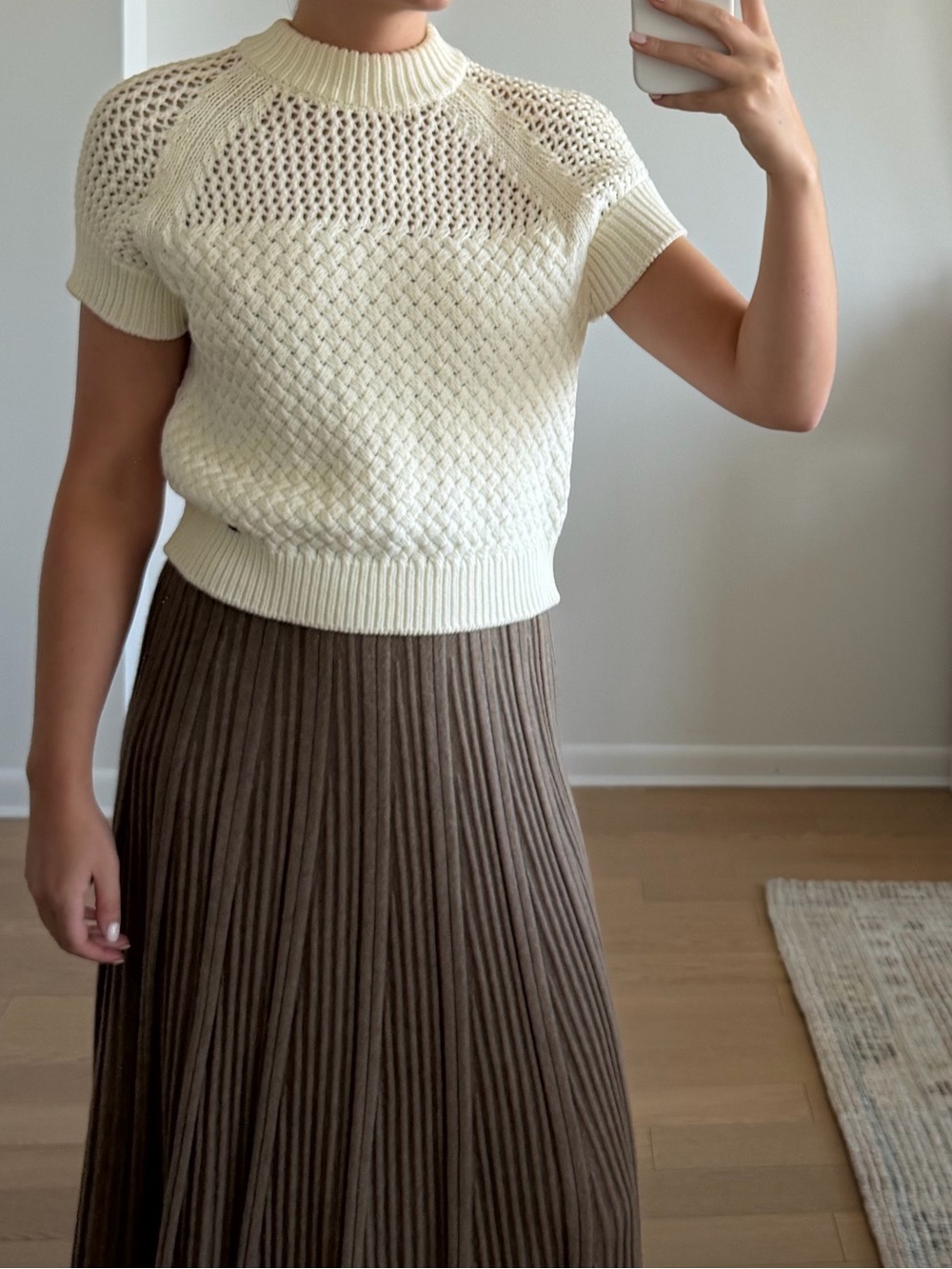 Cream Knit Short-Sleeve Sweater
